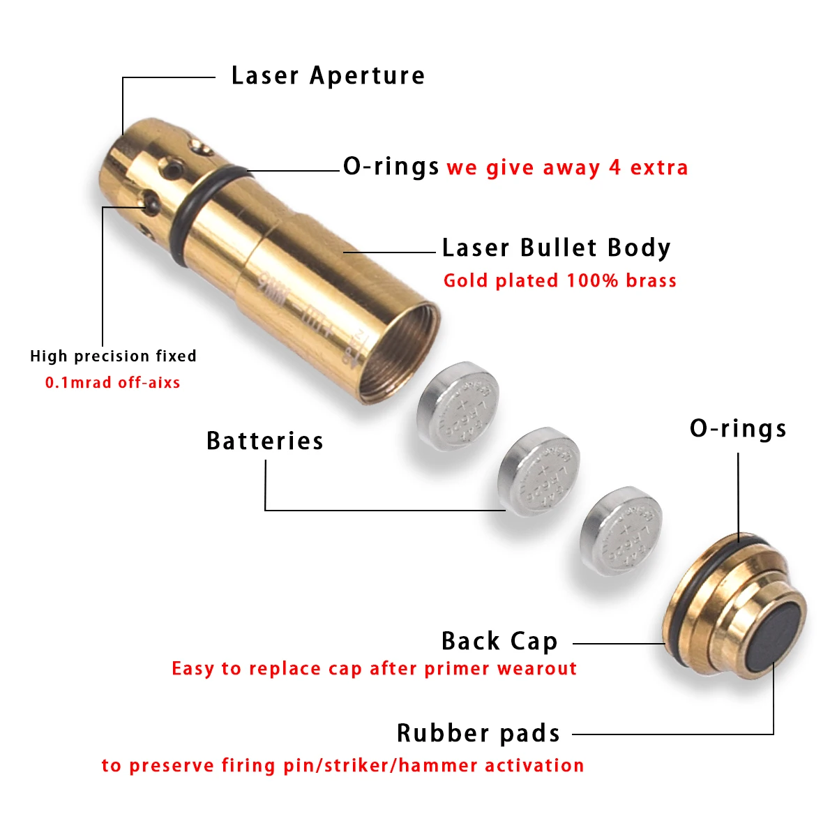 Táctico 12GA 9mm.223Rem 308win.380ACP 7,62x39 cal44mag 357sig bala de entrenamiento láser objetivo de fuego seco mira de punto rojo para Glock - imagen 4