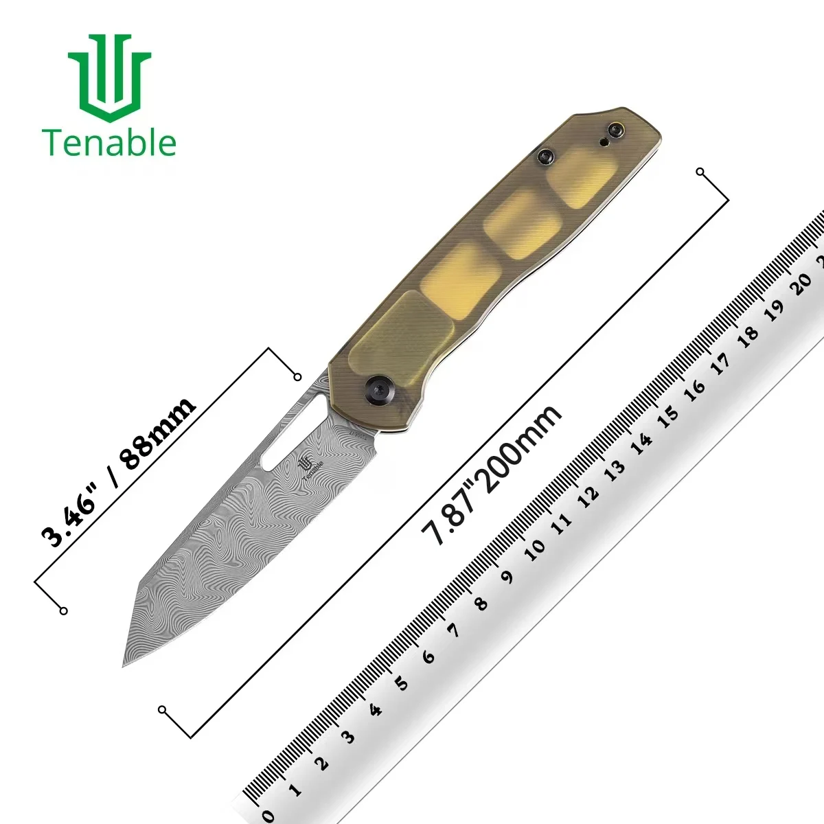 Tenable Shard cuchillo EDC plegable Damasco con mango G10 y aluminio