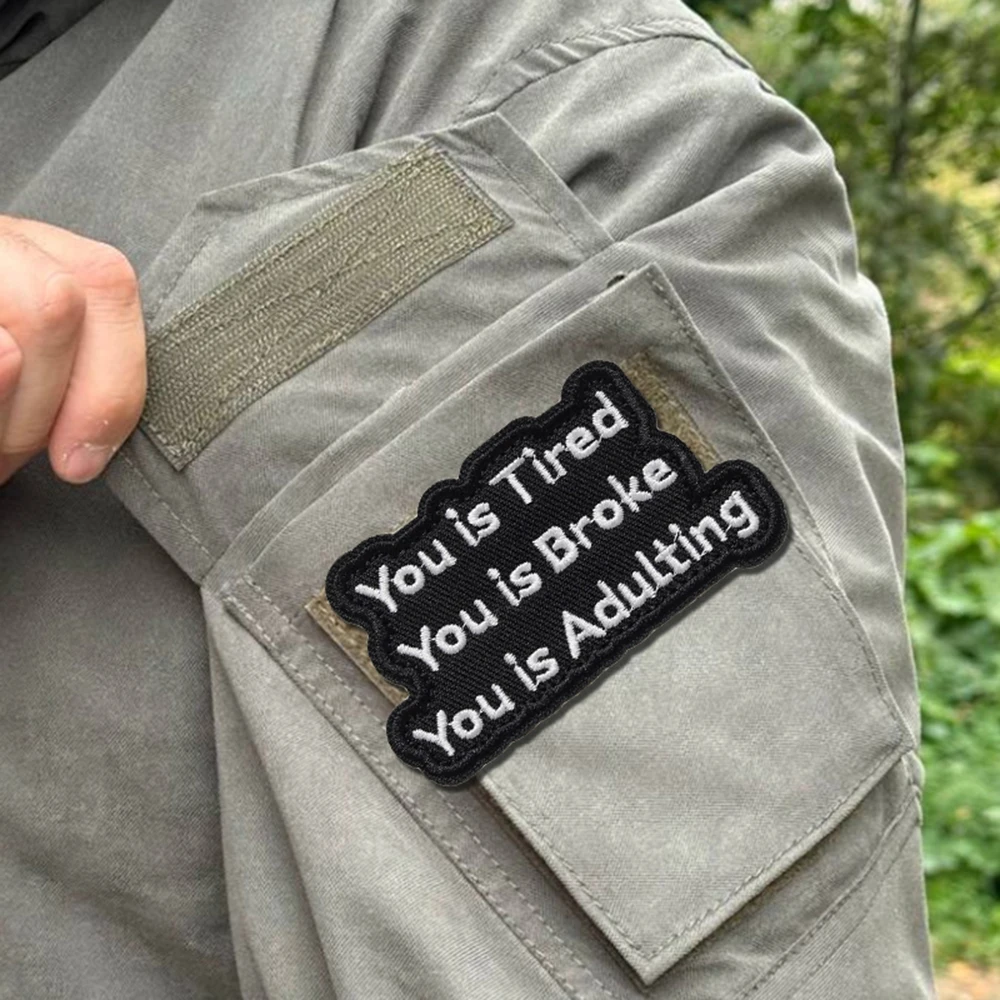 Es cansado, estás roto, es divertido para adultos, parche de Velcros, bordado, moral táctica, gancho y bucle, pegatina, insignia para mochila - imagen 5