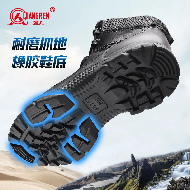 Zapatos de senderismo de cuero de vaca, botas de caza transpirables para hombre, botas tácticas de combate en el desierto, zapatillas de deporte de cuero para trekking para hombre, botines para mujer - imagen 5