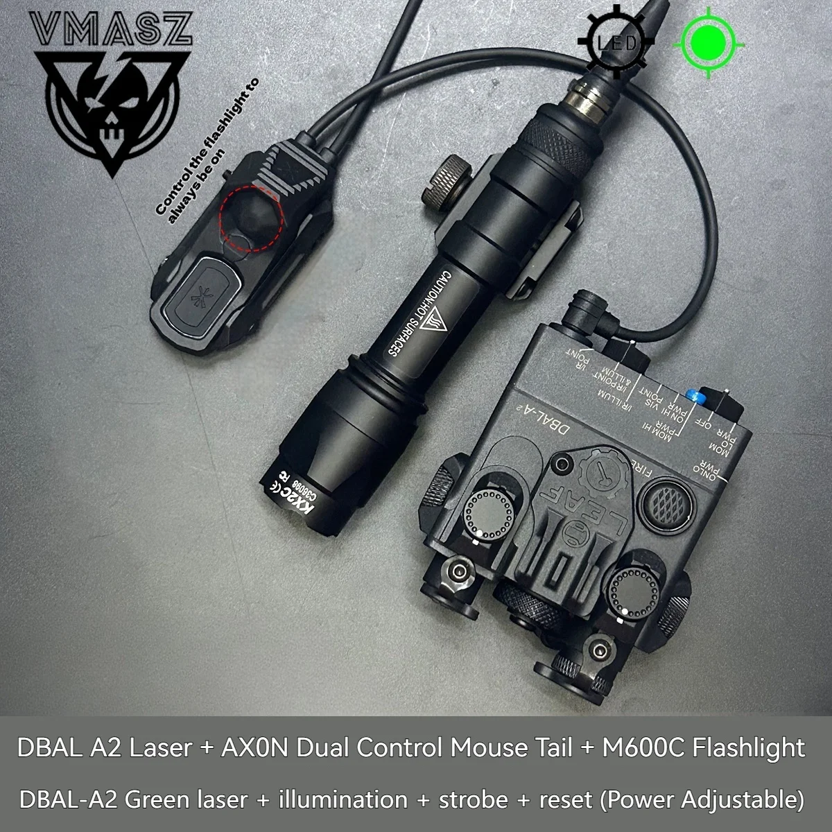 DBAL A2 punto rojo verde láser Surefire M300 M600 linterna interruptor de presión caza pistola de aire luz para 20mm MIOK KRY AXON Set