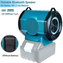 Altavoz Bluetooth para batería de iones de litio Makita de 18V con puerto USB tipo C altavoz pequeño inalámbrico para trabajos, hogar y fiestas