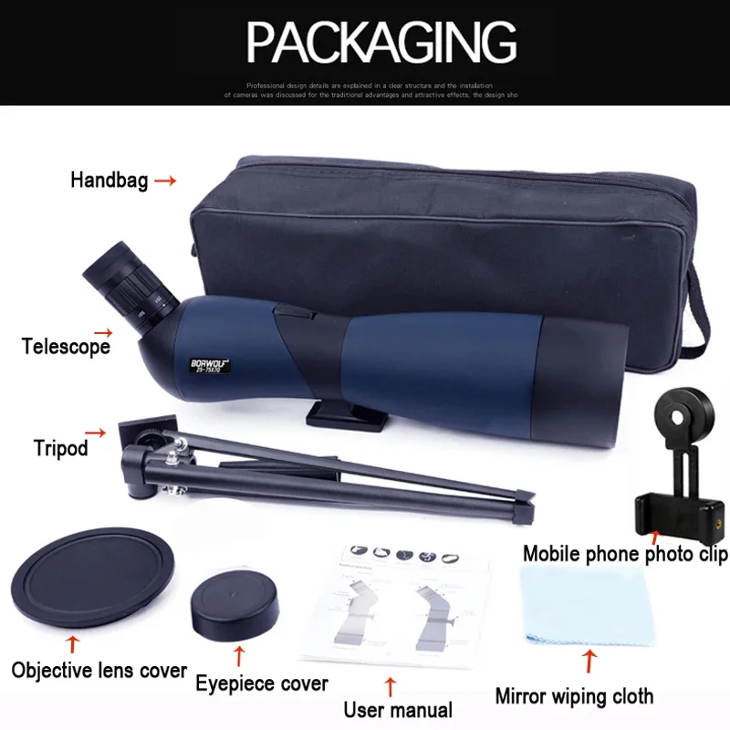 25-75x70 / 20-60X60 telescopio Monocular con prisma BAK7 resistente al agua para disparar al objetivo observación de aves campamento al aire libre - imagen 4