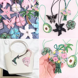 Parches de cuentas, dijes en bolsa, llavero de árbol de coco, diamantes de imitación, colgante, joyería de Festival bohemio con decoración de cuerda, regalos DIY