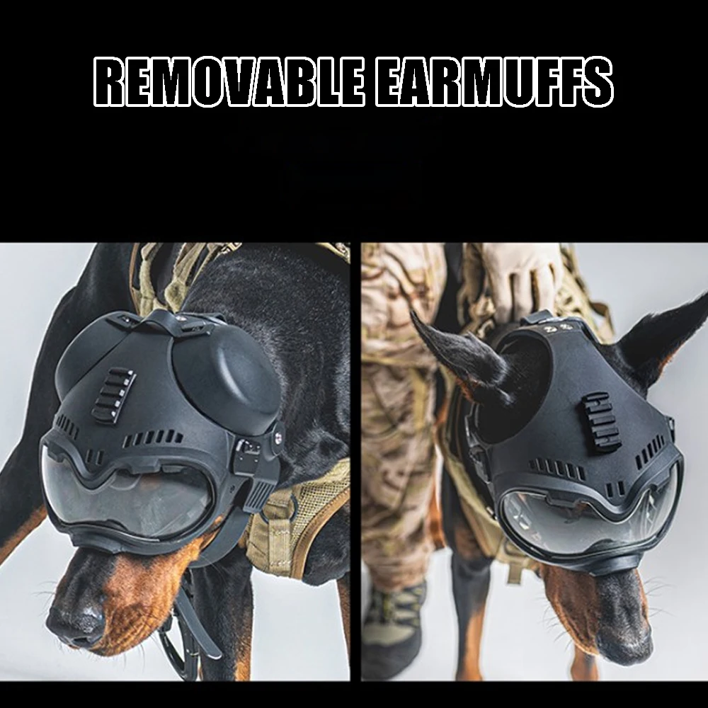 Casco táctico para perros K9 con gafas para policía K9 y perros de trabajo militares con protección para los oídos carril Picatinny extraíble en la parte superior - imagen 5