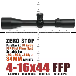 Alcance óptico de largo alcance, 4-16x50, FFP: primer plano focal, mira telescópica Mil de caza de 30 mm