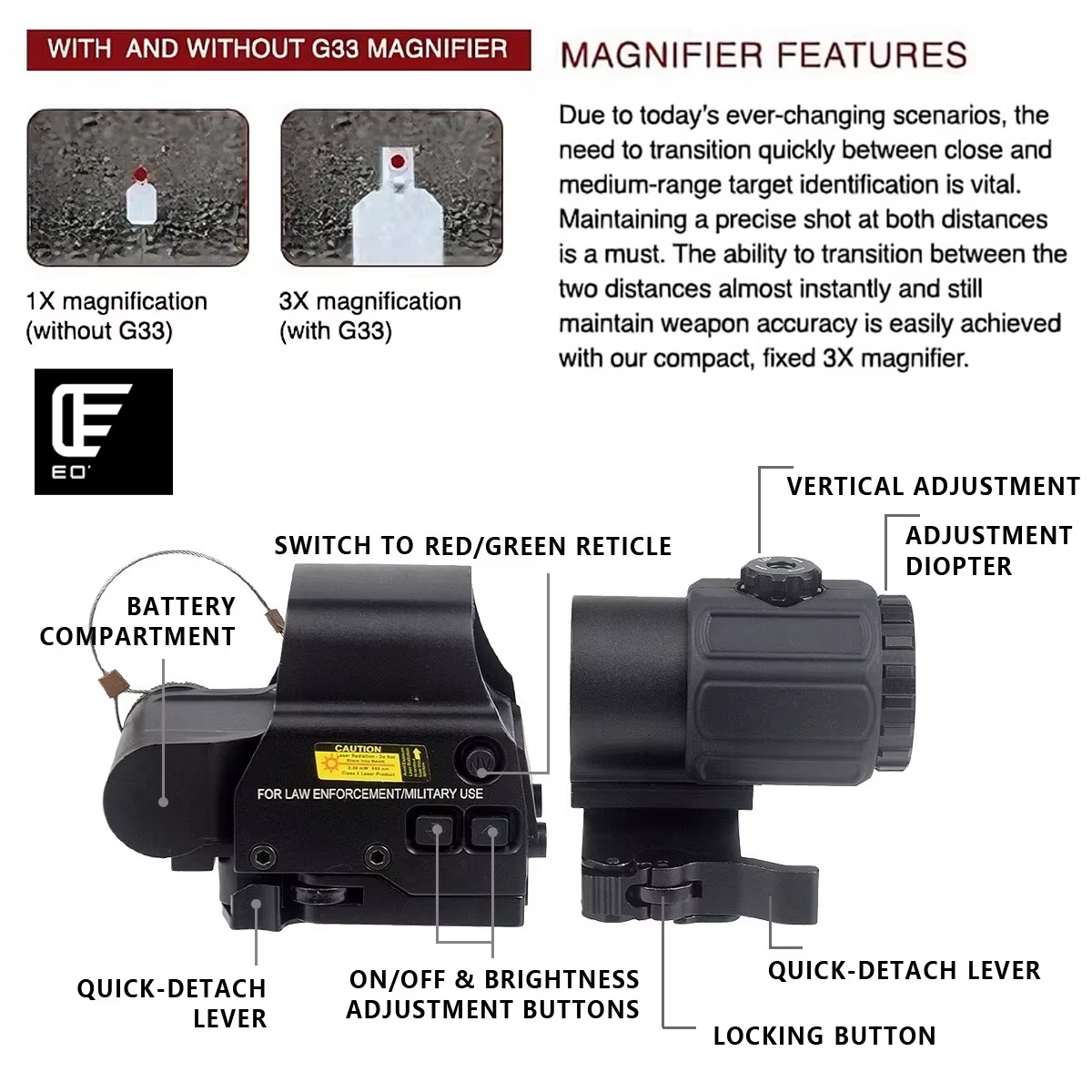 Colimador holográfico Eo**ch mira táctica punto rojo para airsoft - imagen 2