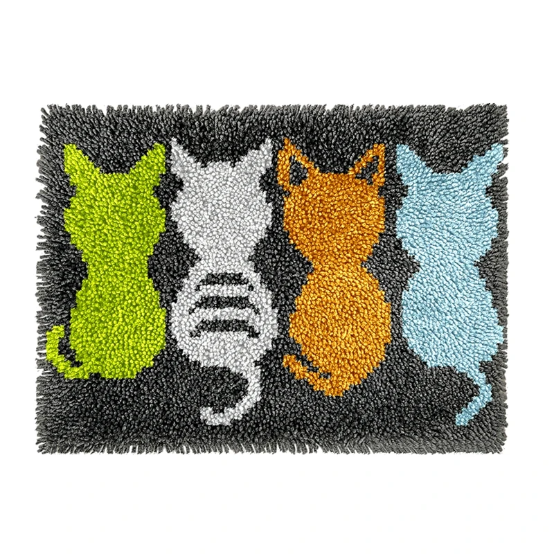 Kit de alfombra con gancho de pestillo de animales, Kits de gancho de pestillo con patrón para adultos para principiantes, Kit de alfombra con gancho de pestillo de ganchillo, funda de cojín para gato - imagen 5
