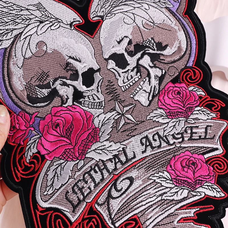Parche bordado de espalda grande para chaquetas, pantalones vaqueros, esqueleto Punk, motocicleta, motociclista, parches para planchar para ropa, apliques de costura, 2 uds. - imagen 5