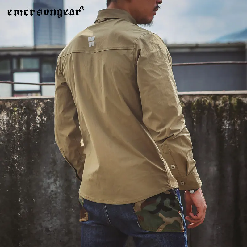 Emersongear-Camiseta Tac de Triple tecnología con etiqueta azul, camisas de manga larga para hombre, camiseta para ir al trabajo, pesca al aire libre, caza, senderismo, nailon KH - imagen 4