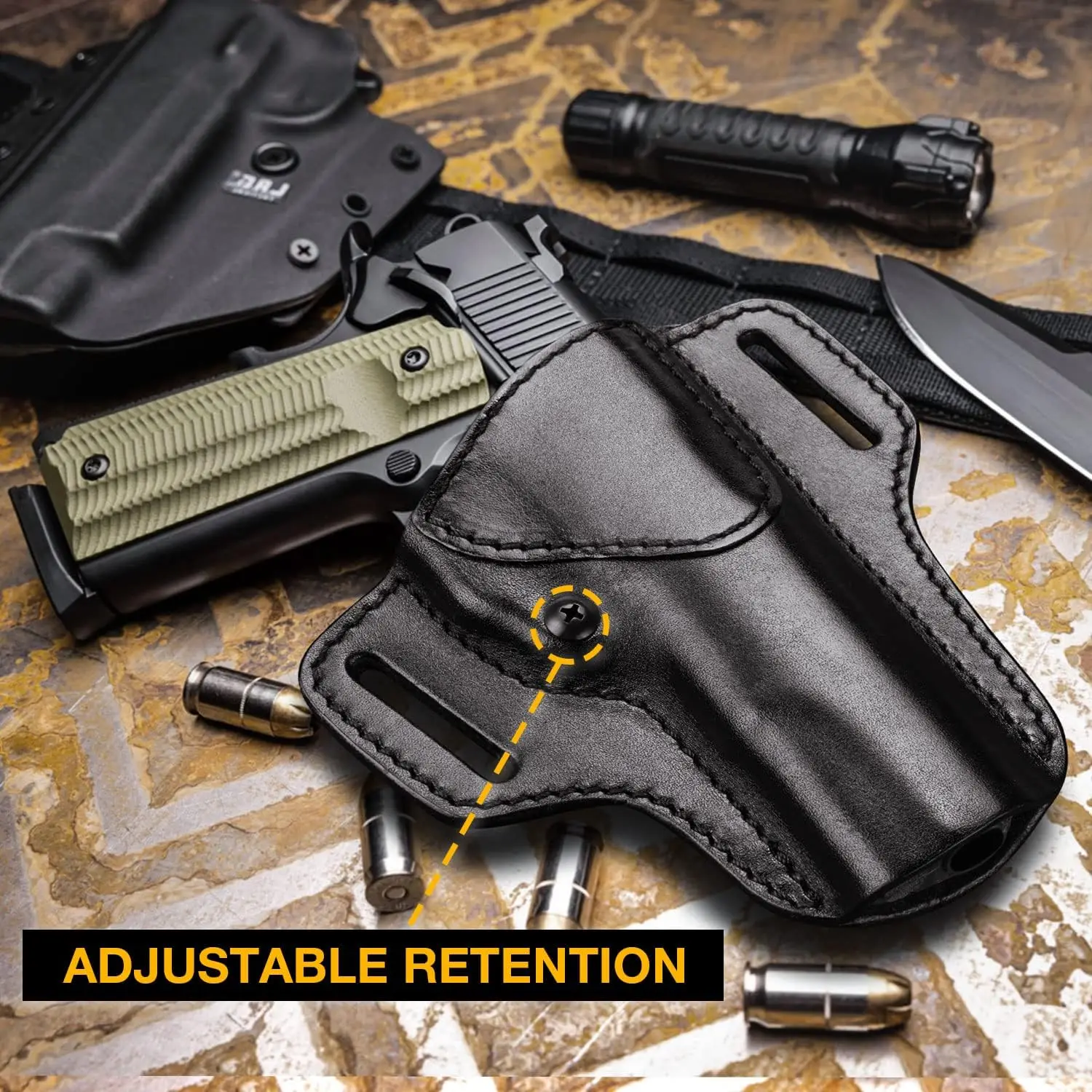 Se adapta a todos los 1911, con pistola sin riel de barril de 5", funda de cuero, funda OWB hecha a mano de cuero de primera calidad, mano derecha de transporte ocultada - imagen 4