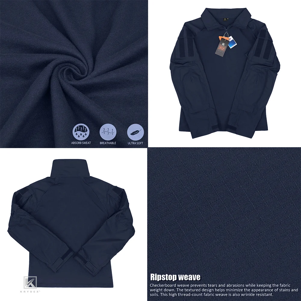KRYDEX-Camisa de combate táctico, Tops de asalto con coderas, ropa de caza al aire libre, azul marino - imagen 3