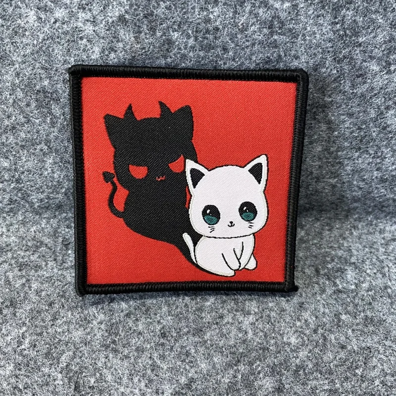 Parche bordado de gato para ordenador, insignia de Moral de gancho y bucle, parches de gato malvado de dos caras, pegatina táctica militar para mochila - imagen 5