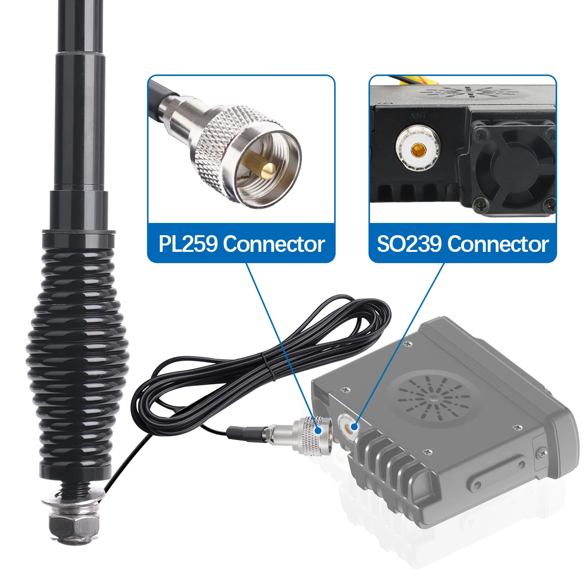 Antena móvil GMRS de fibra de vidrio de 462-467MHz con soporte de montaje de Base de resorte resistente Cable Coaxial RG58 para Radio de vehículo - imagen 5