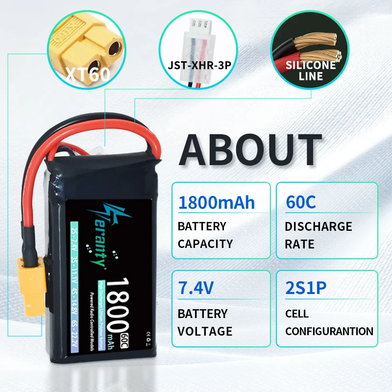 2/4 Uds TERANTY 2S 1800mAh 7,4 V 60C batería Lipo con enchufe T XT30 XT60 JST para RC coche camión Buggy FPV Drone helicóptero avión - imagen 3