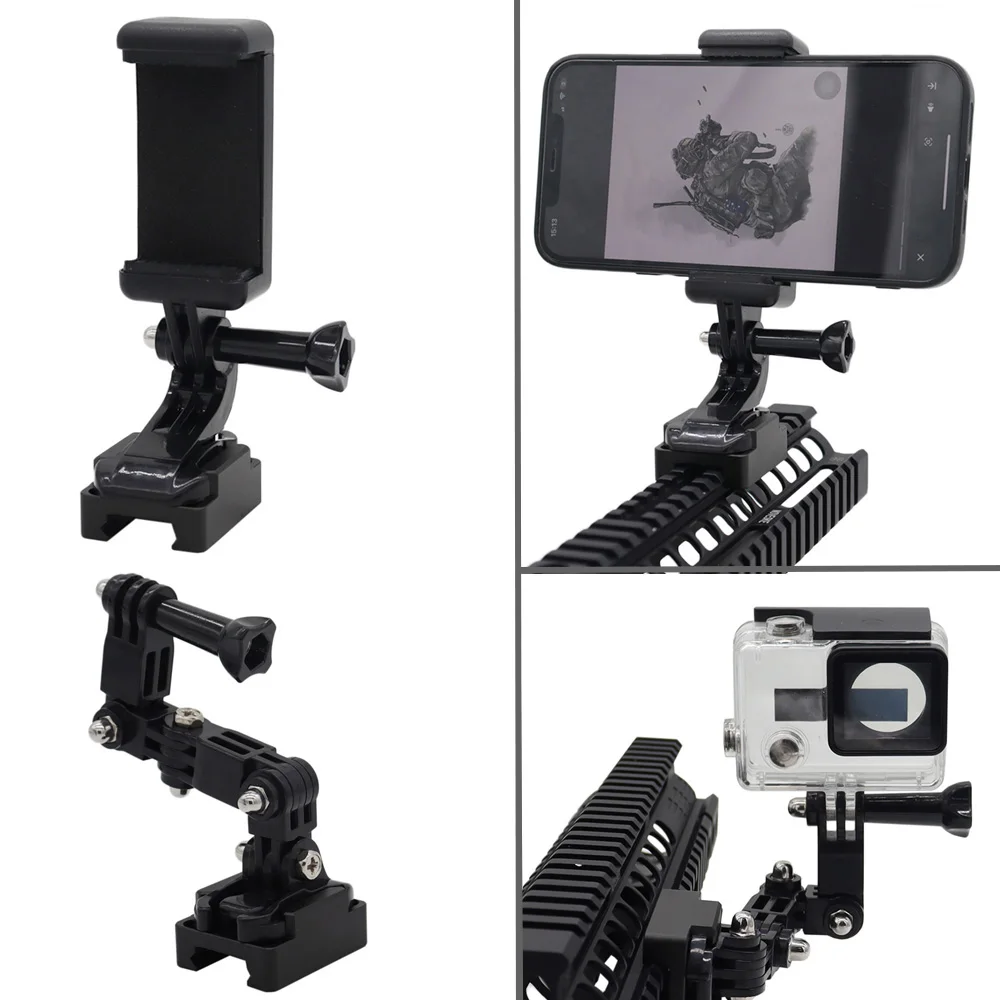 Nuevo soporte táctico para teléfono con montaje en riel Picatinny de 20mm, soporte para cámara para teléfonos móviles Iphone, cámara deportiva Gopro