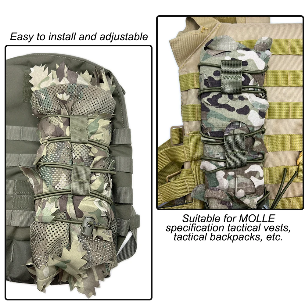 Cuerda elástica táctica MOLLE - kit para chaleco y mochila camuflaje
