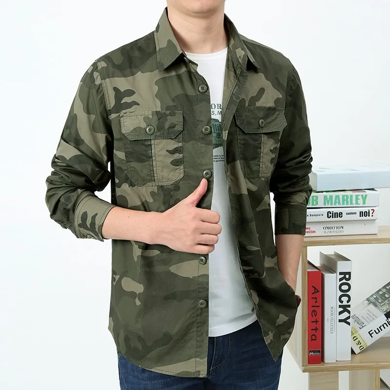 Camisas de camuflaje de alta calidad para hombre, camisa informal de algodón puro de gran tamaño 5xl, ropa para hombre, sobrecamisa A2F9503 - imagen 5