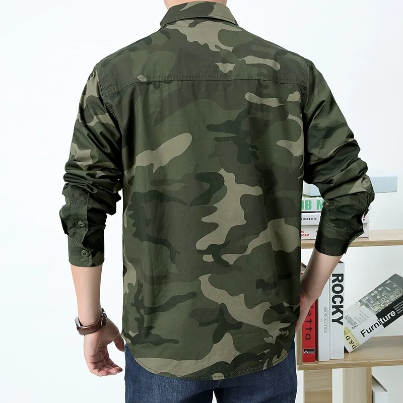 Camisas de camuflaje de alta calidad para hombre, camisa informal de algodón puro de gran tamaño 5xl, ropa para hombre, sobrecamisa A2F9503 - imagen 4