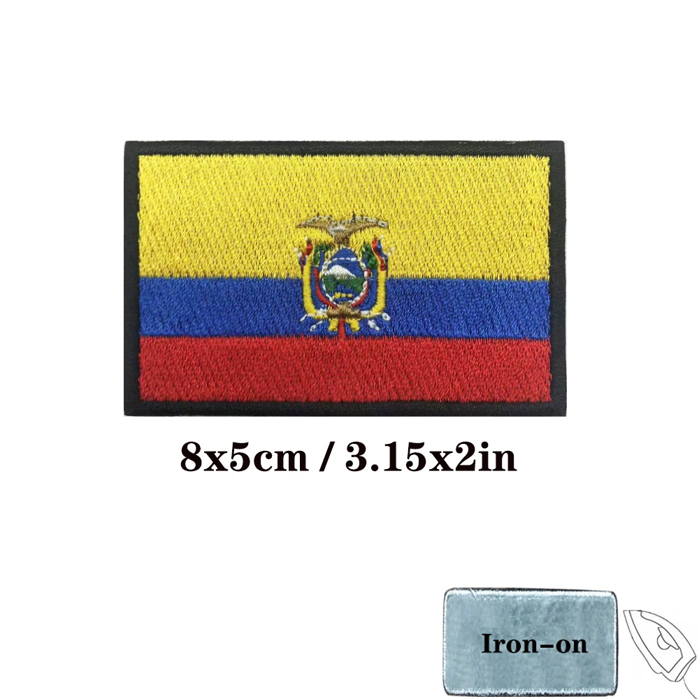 1PC bandera de Ecuador Ecuador Parche Rayas Insignia Etiquetas Chevrons Militar Brazalete Hierro En O Gancho Lazo Bordado - imagen 3