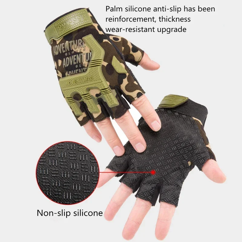 Guantes tácticos de medio dedo para exteriores, antideslizantes, para caza, senderismo, camuflaje, Airsoft, Paintball, combate, hombres y mujeres - imagen 4