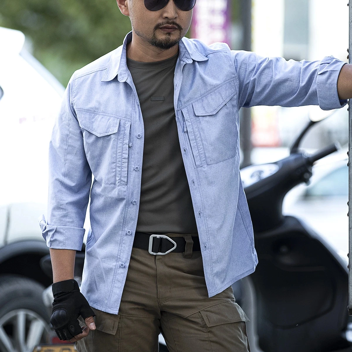 Camisa táctica militar para hombre, chaqueta ligera del ejército, camisa transpirable de secado rápido de Color sólido, Tops de carga de manga larga de verano - imagen 4