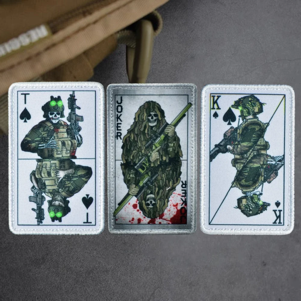 Joker Geely ropa póker parches tácticos K T Ace tarjeta de operador insignia de moral impresión gancho y bucle pegatinas de mochila militar