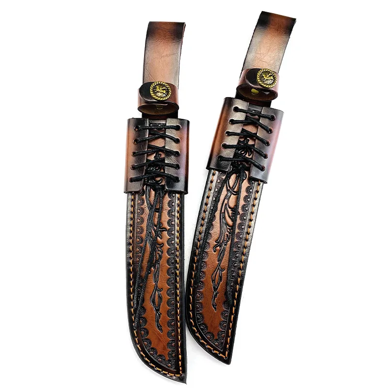 Longitud interior de 220MM para exteriores, cuchillo recto grande, Funda de piel de vaca, hoja fija, funda de cuero de vaca, soporte para pantalones, bolsa de almacenamiento - imagen 4