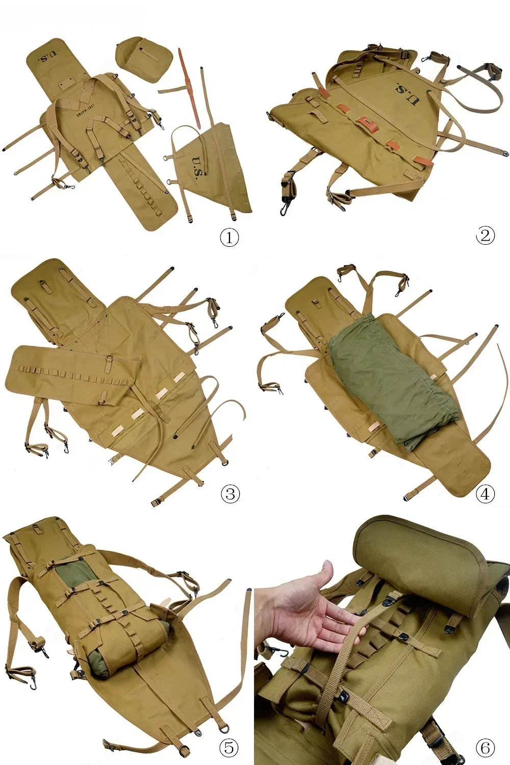 Mochila de soldado americano M192 de la Segunda Guerra Mundial, combinación de equipo Vintage, paquete superior, bolsa inferior, conjunto de almacenamiento, equipo de copia - imagen 4