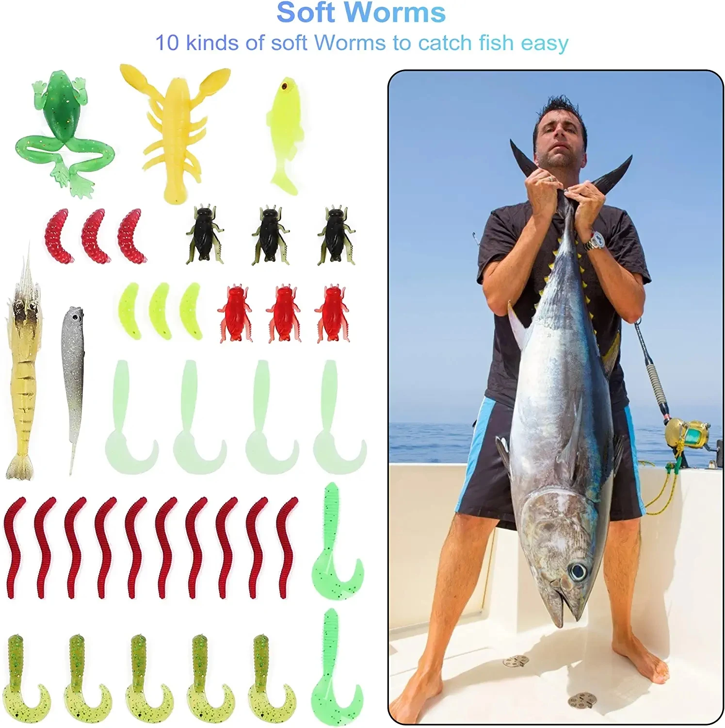 Kit de Señuelos de Pesca de piezas, cebos artificiales duros blandos, cebo de pesca Crankbait, Wobblers de vibración, trucha, carpa, 275 - imagen 3