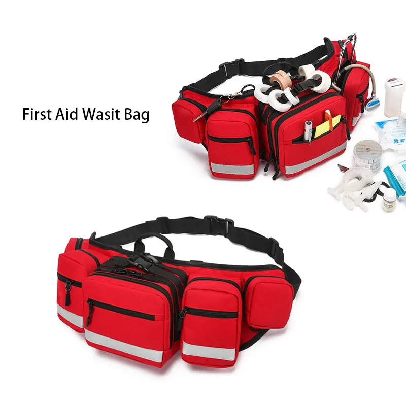 Riñonera de primeros auxilios, almacenamiento médico, riñonera de rescate de viaje roja, bolsa vacía, bolso de hombro compacto con bolsillo para medicina de supervivencia - imagen 4