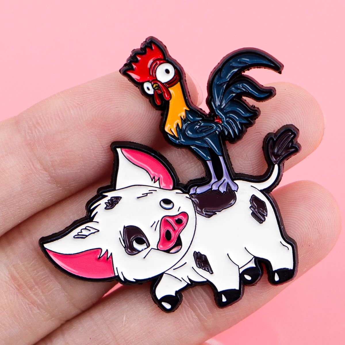4ocs/juego de alfileres esmaltados de pollo y cerdo, conjunto de broche de dibujos animados, Pin de solapa de Metal, insignia, accesorios para mochila, joyería, regalos para niños - imagen 2