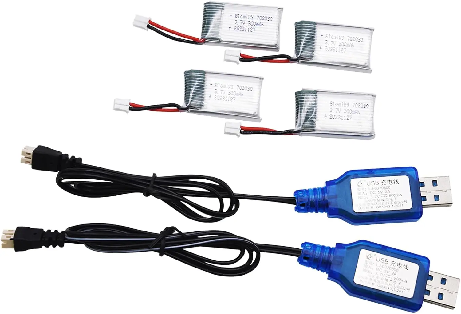 3.7V 300mAh 20C 702030   Batería Lipo PH2.0 Enchufe con Cable Cargador para MIni NANO RC Quadcopter Drone - imagen 5