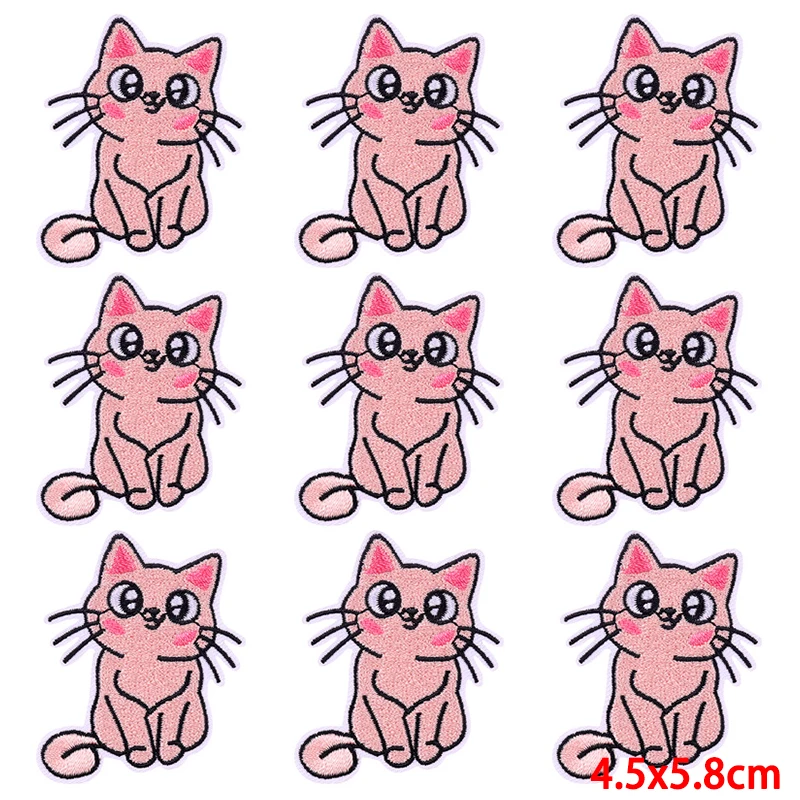 Parche bordado de gato lindo para ropa, parche Fusible de Animal de dibujos animados, parches para planchar, decoración de apliques de ropa, 10 piezas por lote - imagen 3