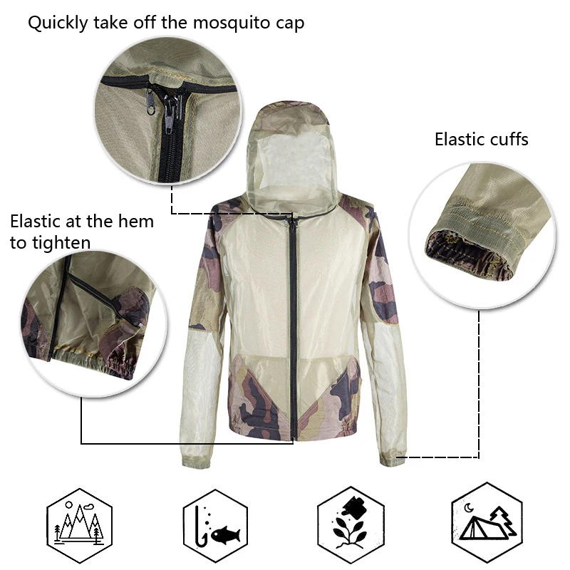 Outdoor Protection Mosquito Repellent Suit Bug Jacket Mesh Hooded Fishing Clothes Camping Hunting Jacket Insect-proof Mesh Shirt - imagen 3