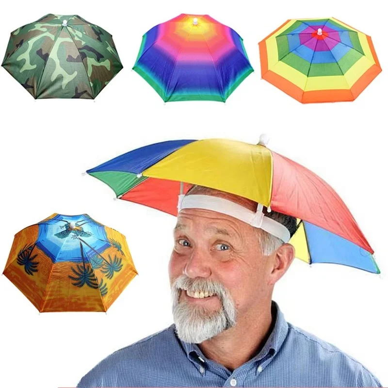 Sombrero de sombrilla de lluvia portátil, sombrilla plegable para Pesca al aire libre, Anti-UV, accesorios para la cabeza de playa, Camping y Pesca