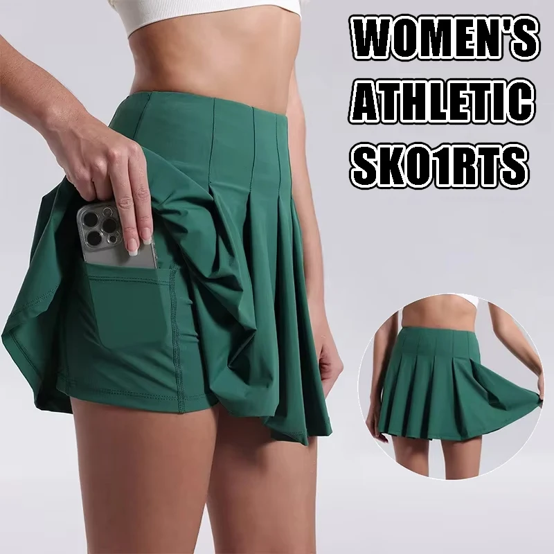 Falda de tenis plisada resistente a las arrugas para mujer con bolsillos faldas cortas de Golf de cintura alta pantalones cortos elásticos para correr falda deportiva