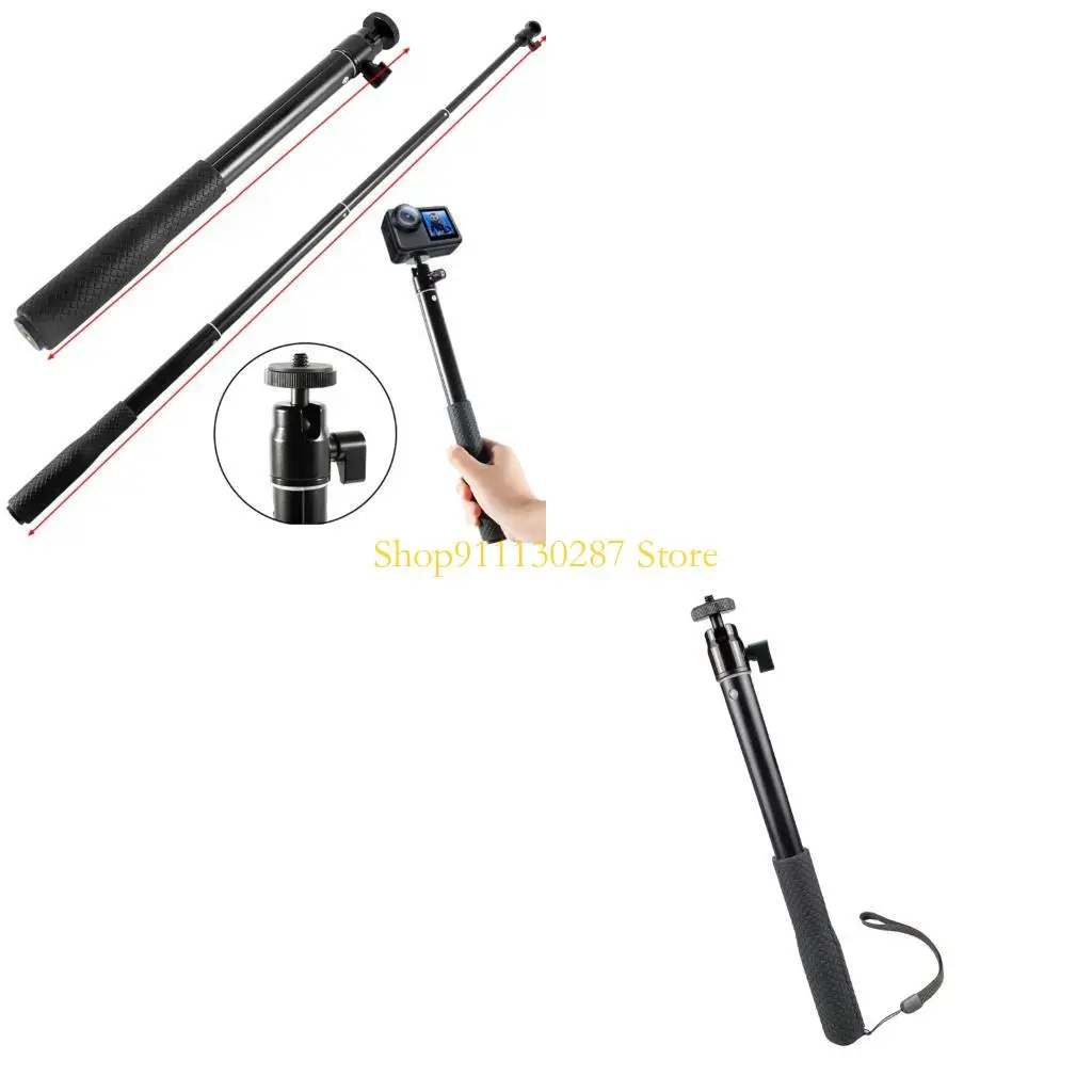 J1HC-Palo Selfie giratorio con cabeza bola, estabilizador mano longitud ajustable para cámaras deportivas, teléfonos