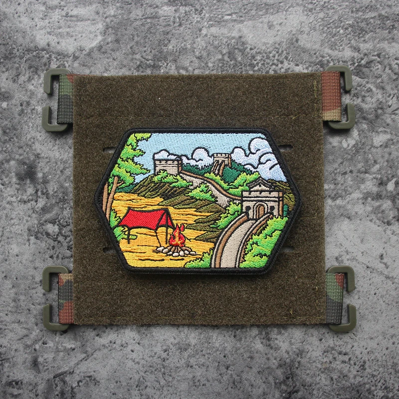 Parche táctico bordado paisaje volcán camping para chaqueta - imagen 5