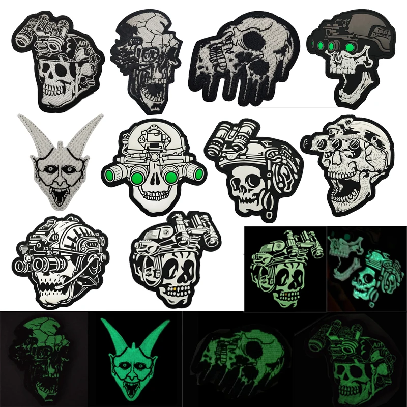 Brazalete de goma de PVC para exteriores, serie de calaveras luminosas, insignia, accesorios para bolsa con parches de gancho y bucle para ropa - imagen 2
