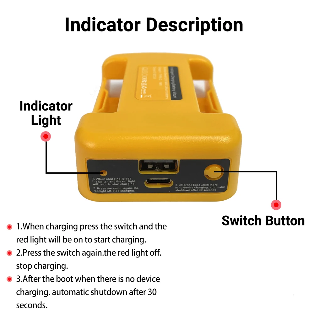 Estante de carga rápida para batería lithitum Makita de 18V y 14,4 V, adaptador portátil con puerto USB de 5V y puerto tipo C de 18W, carga rápida, 1 ud. - imagen 5
