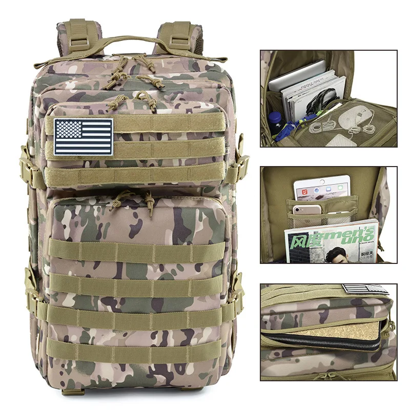 Mochila táctica militar de camuflaje para hombre, morral Molle de 45l, para escalada, ciclismo, senderismo, deportes, 3P - imagen 5