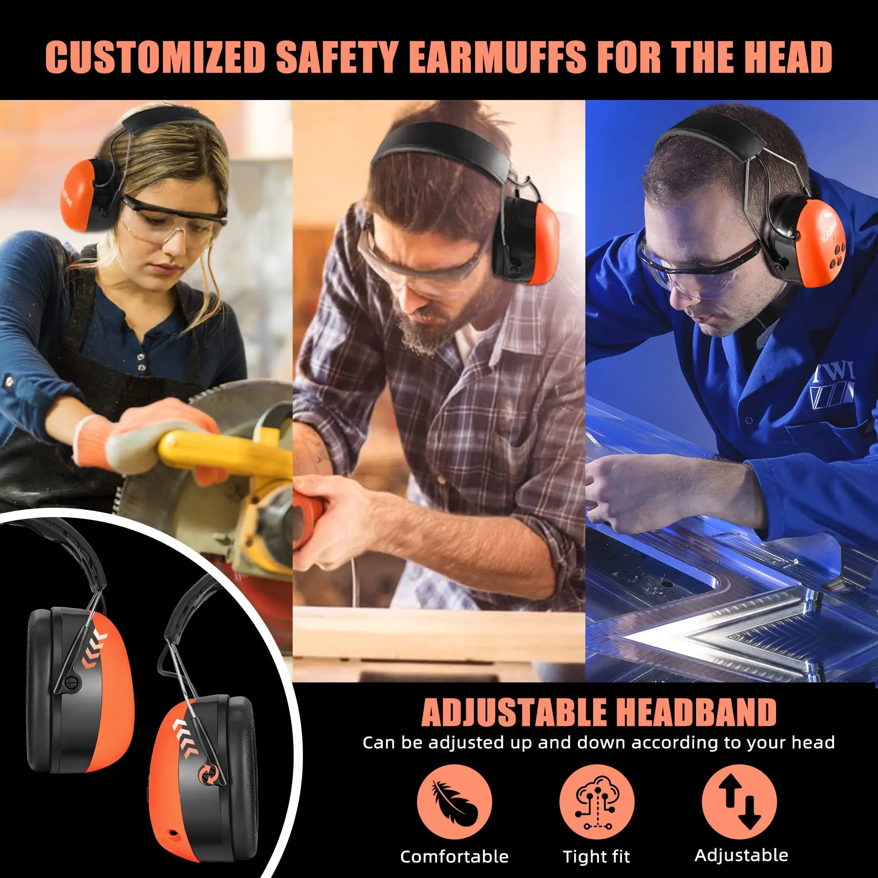 Protección Auditiva Bluetooth, auriculares de música, Protector de reducción de ruido, orejeras de seguridad para cortar - imagen 5
