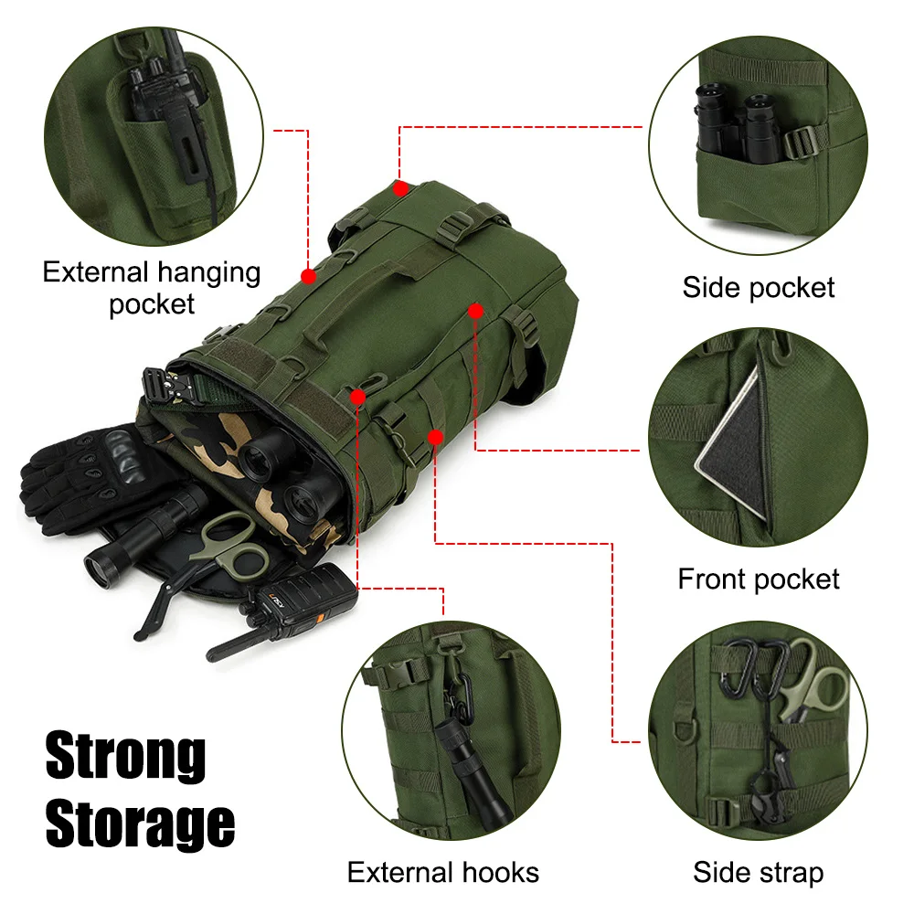 Mochila de pesca al aire libre, bolsa de aparejos, soporte para caña de pescar, almacenamiento de carrete de pescado, bolsa de administración Molle EDC multifuncional de gran capacidad - imagen 3