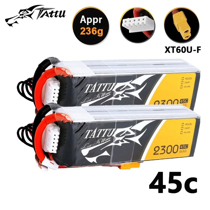 TATTU-batería LiPo de 14,8 V, 2300mAh, 45C, para helicóptero RC, cuadricóptero, FPV, piezas de Dron de carreras con XT60, batería recargable de 14,8 V