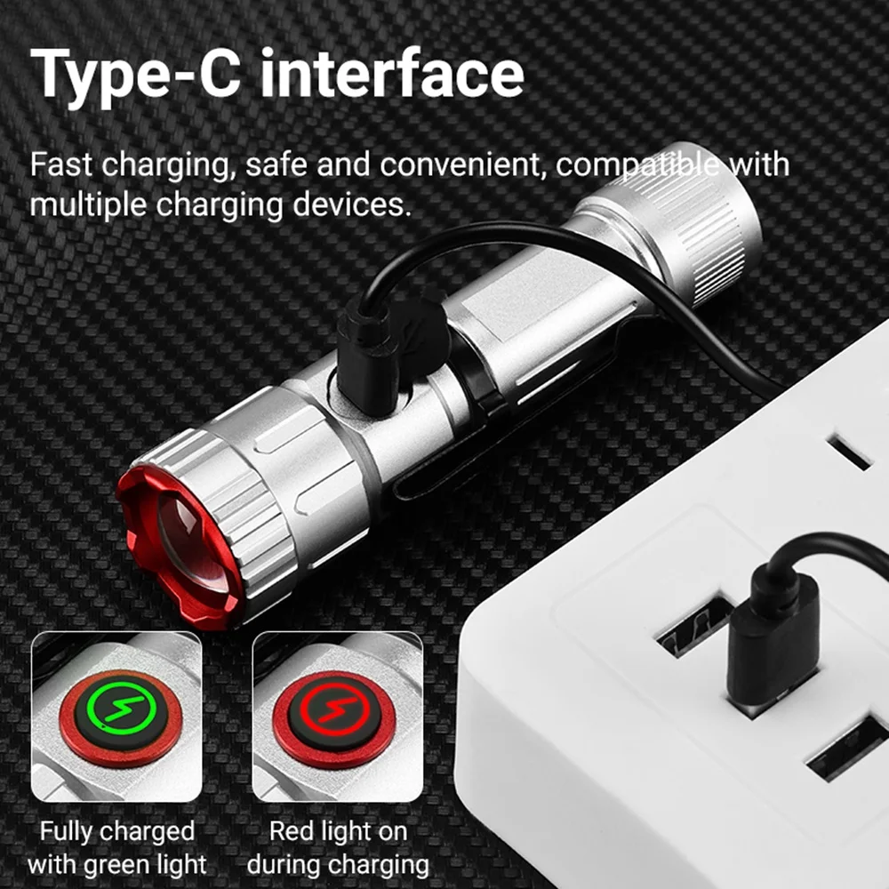 Mini linterna de haz de luz blanca con Zoom, linterna magnética de bolsillo portátil recargable para el hogar, Camping al aire libre, senderismo, pesca, Lámpara de trabajo - imagen 5