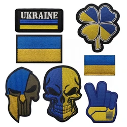 Parche bordado táctico bandera Ucrania calavera y trébol de la suerte