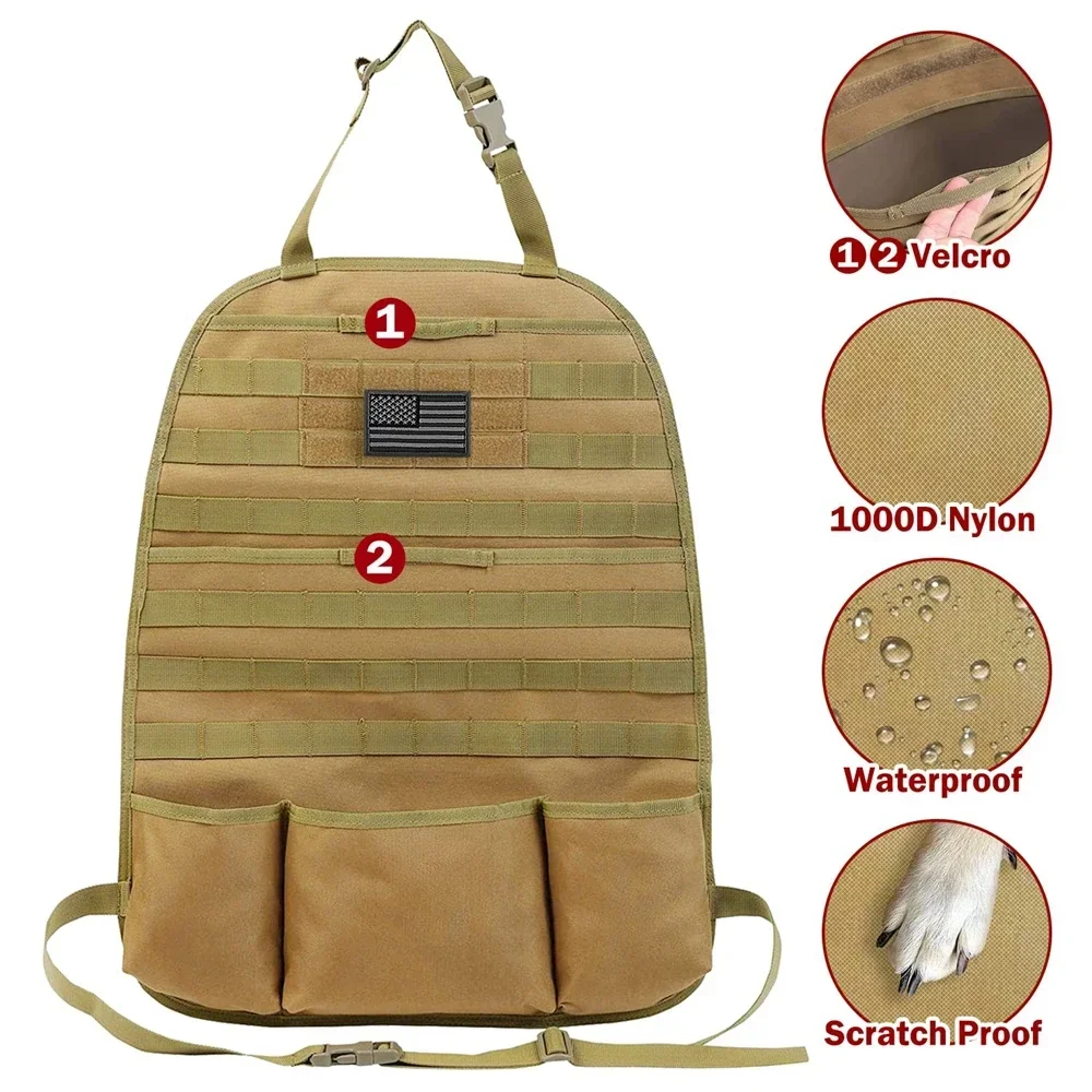 Organizador trasero de asiento de coche, Protector de cubierta de Panel de vehículo Molle táctico Universal con múltiples bolsillos para camión, SUV, MPV, furgoneta de salón - imagen 3