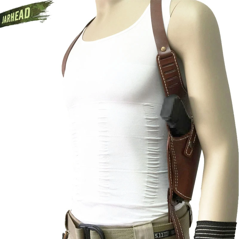 Funda Vertical de piel de vaca de cuero genuino, funda Invisible para pistola de mano derecha, oculta para tiro con pistola - imagen 4