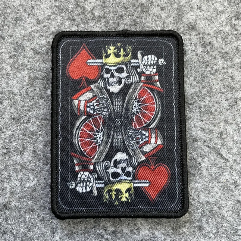 Parche estampado de Rey Cráneo, esqueleto, naipes, gancho y bucle, insignia de moral militar, brazalete, ropa Chevron, pegatinas para mochila - imagen 2